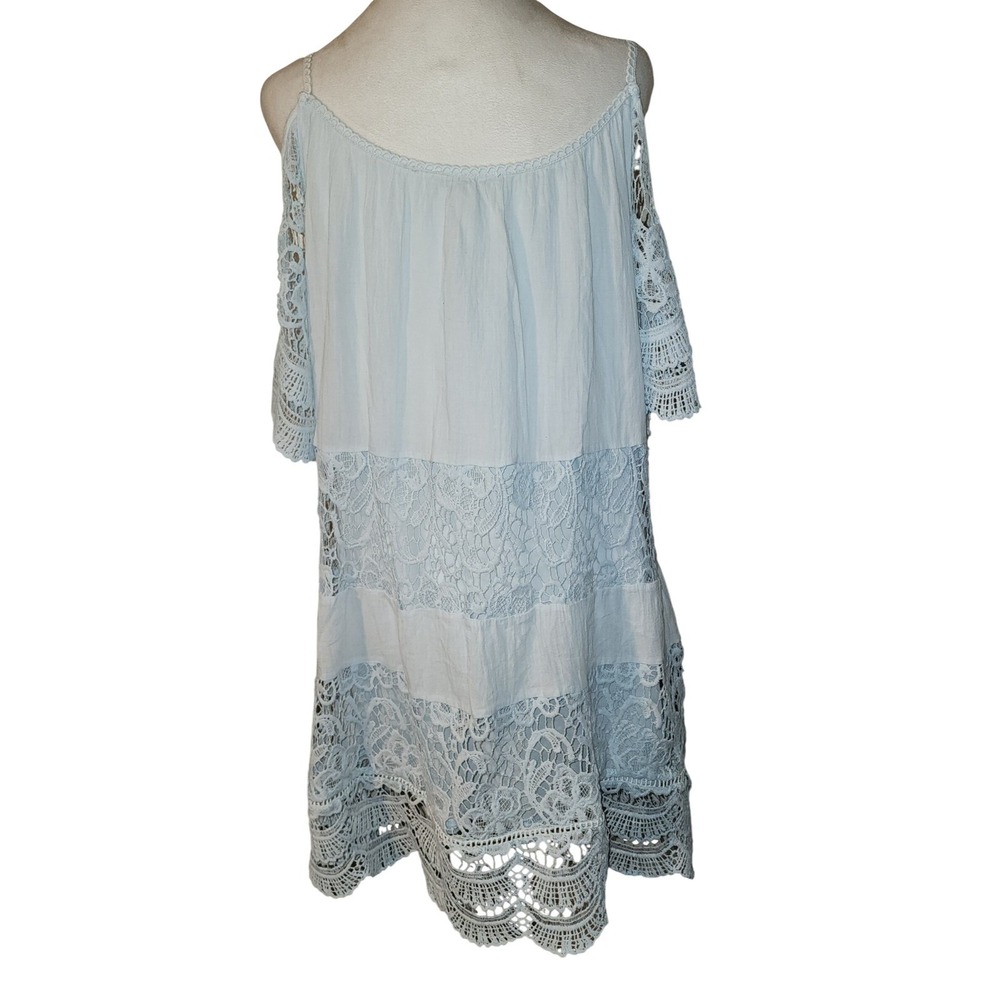 Listicle Light Blue Lace Tiered Cold Shoulder Boho Mini Dress Size M Fairygoth